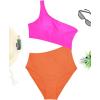 imageYonique Womens One Piece Bathing Suit One Shoulder Swimsuit Cutout Swimwear MonokiniPink Orange