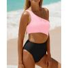 imageYonique Womens One Piece Bathing Suit One Shoulder Swimsuit Cutout Swimwear MonokiniPink and Black