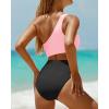 imageYonique Womens One Piece Bathing Suit One Shoulder Swimsuit Cutout Swimwear MonokiniPink and Black
