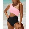 imageYonique Womens One Piece Bathing Suit One Shoulder Swimsuit Cutout Swimwear MonokiniPink and Black