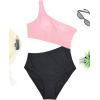 imageYonique Womens One Piece Bathing Suit One Shoulder Swimsuit Cutout Swimwear MonokiniPink and Black