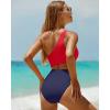 imageYonique Womens One Piece Bathing Suit One Shoulder Swimsuit Cutout Swimwear MonokiniRed Navy