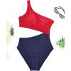 imageYonique Womens One Piece Bathing Suit One Shoulder Swimsuit Cutout Swimwear MonokiniRed Navy