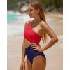 imageYonique Womens One Piece Bathing Suit One Shoulder Swimsuit Cutout Swimwear MonokiniRed Navy
