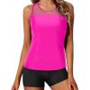 imageYonique Tankini Swimsuits for Women with Shorts Athletic Two Piece Bathing Suits Racerback Tank Tops Swimwear Hot Pink L