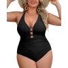 imageYonique Women Plus Size One Piece Swimsuit Tummy Control Bathing Suits Lace up Plunge SwimwearBlack