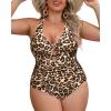 imageYonique Women Plus Size One Piece Swimsuit Tummy Control Bathing Suits Lace up Plunge SwimwearLeopard