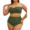 imageYonique Women Plus Size Two Piece Swimsuits High Waisted Bathing Suits Bandeau Bikini Tummy Control SwimwearGreen