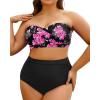 imageYonique Women Plus Size Two Piece Swimsuits High Waisted Bathing Suits Bandeau Bikini Tummy Control SwimwearPink Floral