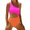 imageYonique Womens One Piece Bathing Suit One Shoulder Swimsuit Cutout Swimwear MonokiniPink Orange