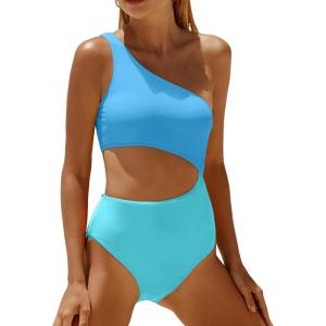 imageYonique Womens One Piece Bathing Suit One Shoulder Swimsuit Cutout Swimwear MonokiniBlue