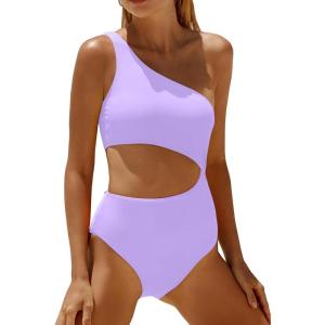 imageYonique Womens One Piece Bathing Suit One Shoulder Swimsuit Cutout Swimwear MonokiniLavender