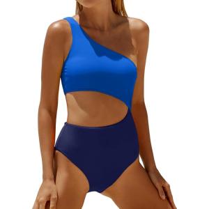 imageYonique Womens One Piece Bathing Suit One Shoulder Swimsuit Cutout Swimwear MonokiniNavy Bule