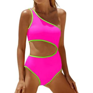 imageYonique Womens One Piece Bathing Suit One Shoulder Swimsuit Cutout Swimwear MonokiniPink and None Green