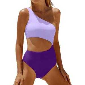 imageYonique Womens One Piece Bathing Suit One Shoulder Swimsuit Cutout Swimwear MonokiniPurple