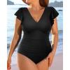 imageYonique Plus Size Swimsuits for Women One Piece Tummy Control Bathing Suits Ruffle SwimwearBlack