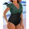 imageYonique Plus Size Swimsuits for Women One Piece Tummy Control Bathing Suits Ruffle SwimwearGreen and Black