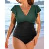 imageYonique Plus Size Swimsuits for Women One Piece Tummy Control Bathing Suits Ruffle SwimwearGreen and Black