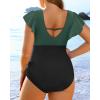 imageYonique Plus Size Swimsuits for Women One Piece Tummy Control Bathing Suits Ruffle SwimwearGreen and Black