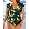 imageYonique Plus Size Swimsuits for Women One Piece Tummy Control Bathing Suits Ruffle SwimwearLemon
