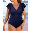 imageYonique Plus Size Swimsuits for Women One Piece Tummy Control Bathing Suits Ruffle SwimwearNavy Blue