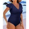 imageYonique Plus Size Swimsuits for Women One Piece Tummy Control Bathing Suits Ruffle SwimwearNavy Blue