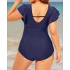 imageYonique Plus Size Swimsuits for Women One Piece Tummy Control Bathing Suits Ruffle SwimwearNavy Blue