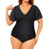 imageYonique Plus Size Swimsuits for Women One Piece Tummy Control Bathing Suits Ruffle SwimwearPure Black