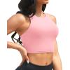 imageYonique Women Bikini Top Only Crop Swim Top Longline Swimsuit Tops High Neck Bathing Suit TopBaby Pink