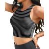 imageYonique Women Bikini Top Only Crop Swim Top Longline Swimsuit Tops High Neck Bathing Suit TopBlack and White Stripes