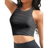imageYonique Women Bikini Top Only Crop Swim Top Longline Swimsuit Tops High Neck Bathing Suit TopBlack and White Stripes