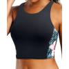 imageYonique Women Bikini Top Only Crop Swim Top Longline Swimsuit Tops High Neck Bathing Suit TopFlower Splicing