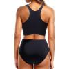 imageYonique Women Bikini Top Only Crop Swim Top Longline Swimsuit Tops High Neck Bathing Suit TopGreen Black Flower