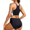 imageYonique Women Bikini Top Only Crop Swim Top Longline Swimsuit Tops High Neck Bathing Suit TopGreen Black Flower