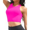imageYonique Women Bikini Top Only Crop Swim Top Longline Swimsuit Tops High Neck Bathing Suit TopHot Pink