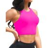 imageYonique Women Bikini Top Only Crop Swim Top Longline Swimsuit Tops High Neck Bathing Suit TopHot Pink