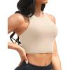 imageYonique Women Bikini Top Only Crop Swim Top Longline Swimsuit Tops High Neck Bathing Suit TopNude
