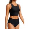 imageYonique Women Bikini Top Only Crop Swim Top Longline Swimsuit Tops High Neck Bathing Suit TopPure Black