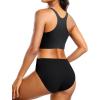 imageYonique Women Bikini Top Only Crop Swim Top Longline Swimsuit Tops High Neck Bathing Suit TopPure Black