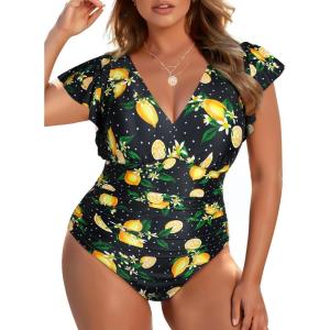 imageYonique Plus Size Swimsuits for Women One Piece Tummy Control Bathing Suits Ruffle SwimwearLemon