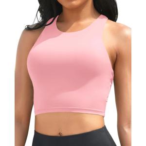 imageYonique Women Bikini Top Only Crop Swim Top Longline Swimsuit Tops High Neck Bathing Suit TopBaby Pink