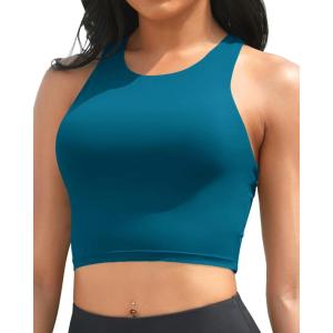 imageYonique Women Bikini Top Only Crop Swim Top Longline Swimsuit Tops High Neck Bathing Suit TopDark Green