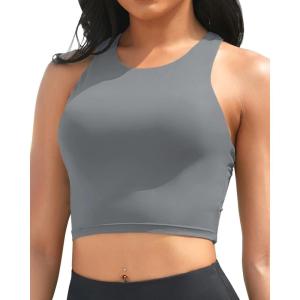 imageYonique Women Bikini Top Only Crop Swim Top Longline Swimsuit Tops High Neck Bathing Suit TopGray