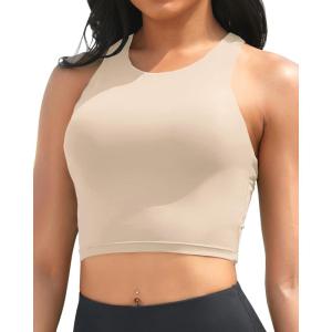 imageYonique Women Bikini Top Only Crop Swim Top Longline Swimsuit Tops High Neck Bathing Suit TopNude