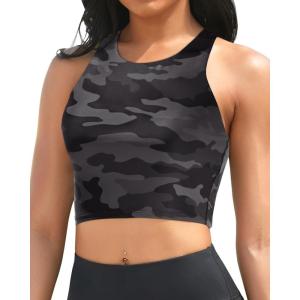 imageYonique Women Bikini Top Only Crop Swim Top Longline Swimsuit Tops High Neck Bathing Suit TopTiedye Camouflage