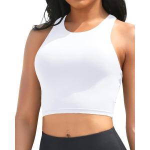 imageYonique Women Bikini Top Only Crop Swim Top Longline Swimsuit Tops High Neck Bathing Suit TopWhite
