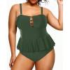imageYonique Plus Size Swimsuits for Women Tummy Control Two Piece Bathing Suits Peplum Tankini Tops High Waisted SwimwearArmy Green