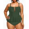 imageYonique Plus Size Swimsuits for Women Tummy Control Two Piece Bathing Suits Peplum Tankini Tops High Waisted SwimwearArmy Green
