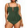 imageYonique Plus Size Swimsuits for Women Tummy Control Two Piece Bathing Suits Peplum Tankini Tops High Waisted SwimwearArmy Green