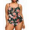 imageYonique Plus Size Swimsuits for Women Tummy Control Two Piece Bathing Suits Peplum Tankini Tops High Waisted SwimwearBlack  Floral